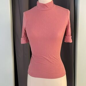 American Apparel salmon ribbed rayon mock neck
